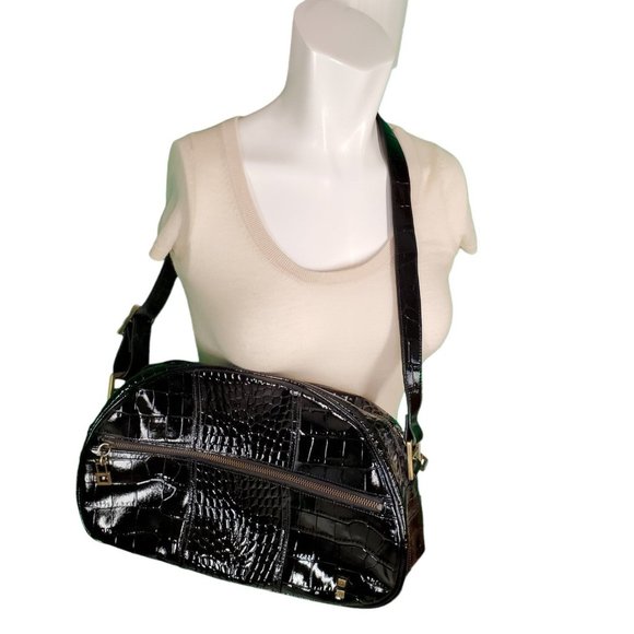 Helen Welsh Black Crocodile Embossed Leather Shoulder Bag W/ Dust Bag $398 NEW - Picture 2 of 10